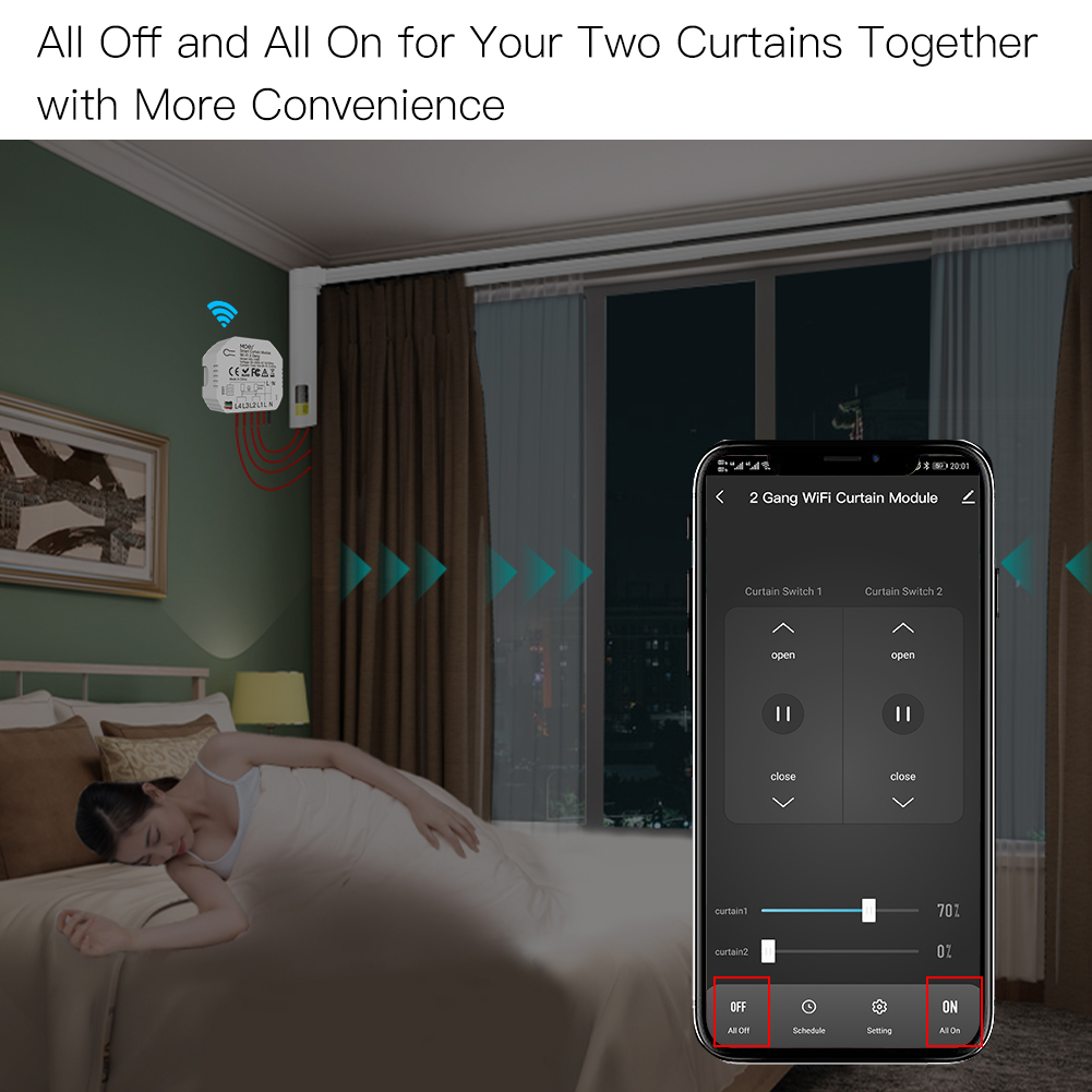 Smart WiFi 2 Gang Double Curtain Blind Switch Module for Roller Shutter 