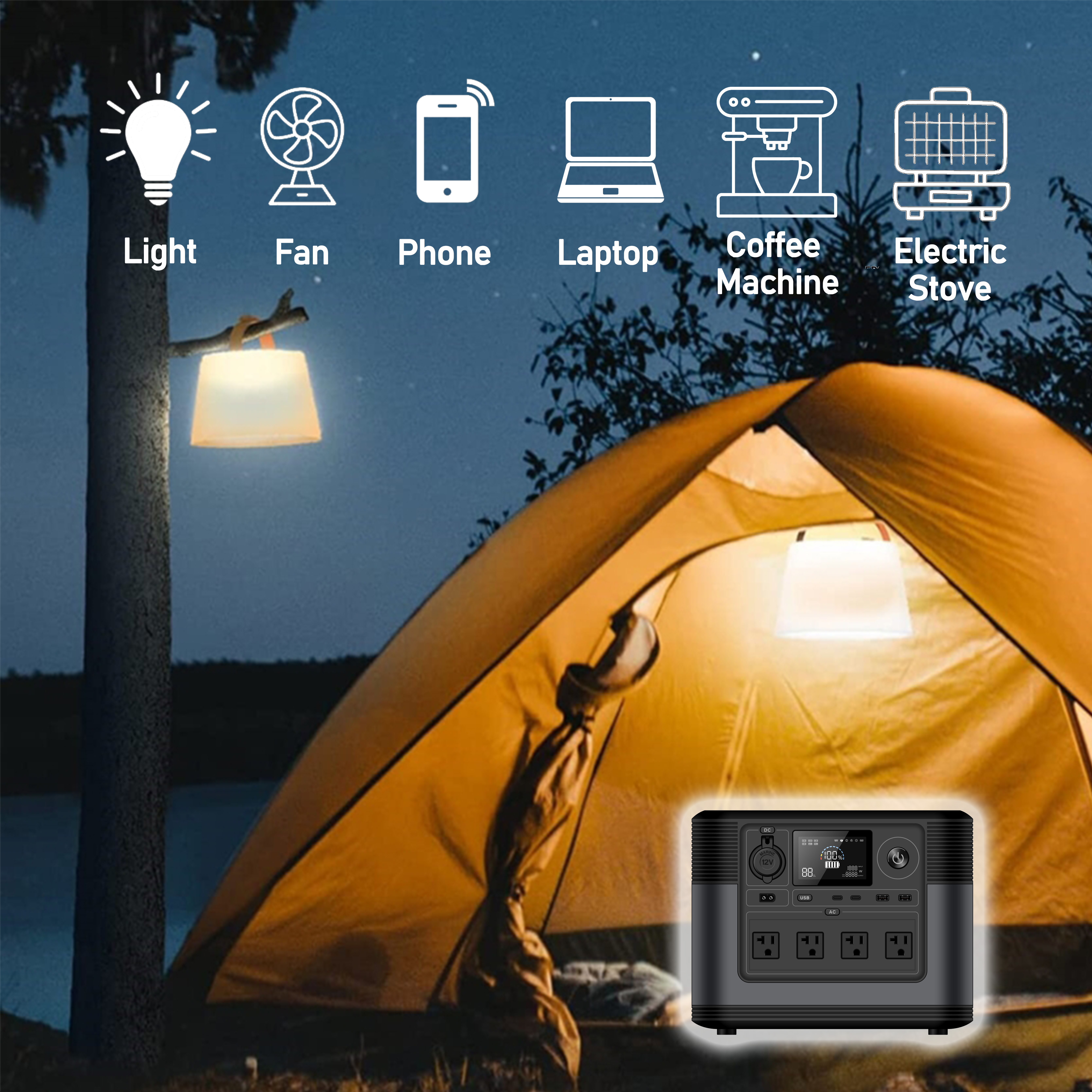 Portable Power Station for Camping RV Boat Solar Inverter Controller ALL in One