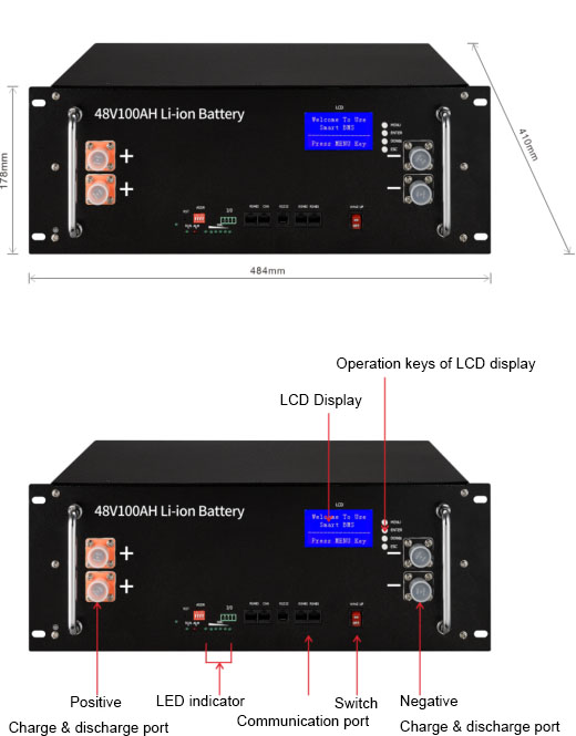 5.12KWH 48VDC100AH LiFePO4 lithium battery pack